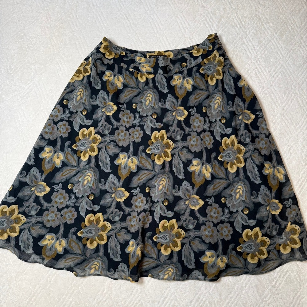 Whimsigoth Dark Floral Jones New York 14W Wool Blend A-Line Midi Skirt
